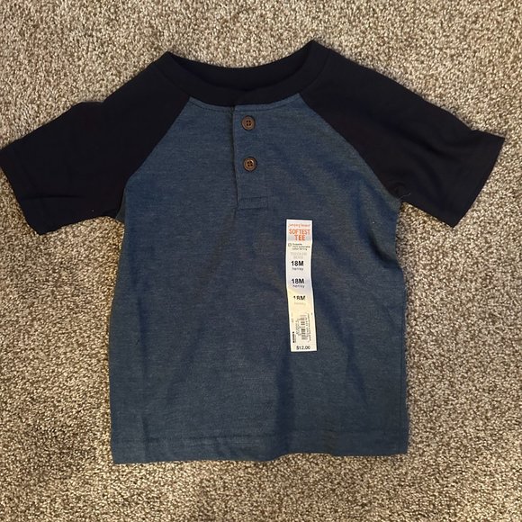 TODDLER BOY JUMPING BEAN SHORT SLEEVE RAGLAN HENLEY TEE SIZE 18M  #K39 - Picture 2 of 2